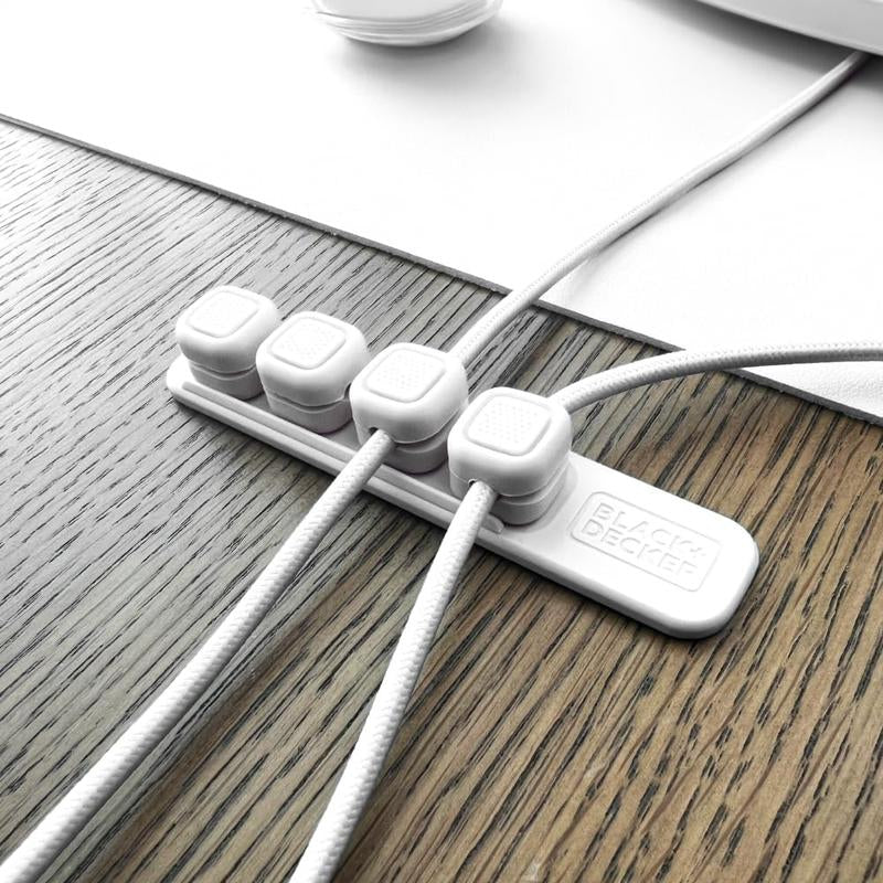 BLACK+DECKER 4 Pack Magnetic Cable Clips W/Metal Plate, Adhesive Wire Holder Keeper Organizer for Home Office Phone Car Wall Desktop Nightstand