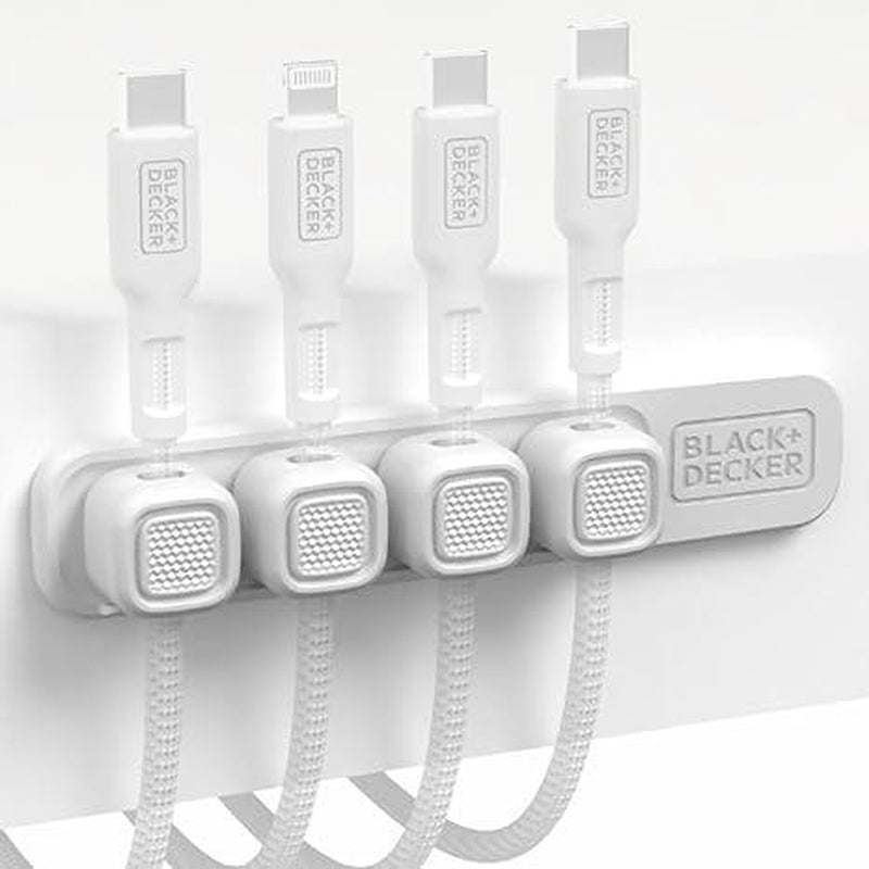 BLACK+DECKER 4 Pack Magnetic Cable Clips W/Metal Plate, Adhesive Wire Holder Keeper Organizer for Home Office Phone Car Wall Desktop Nightstand