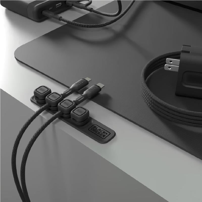 BLACK+DECKER 4 Pack Magnetic Cable Clips W/Metal Plate, Adhesive Wire Holder Keeper Organizer for Home Office Phone Car Wall Desktop Nightstand