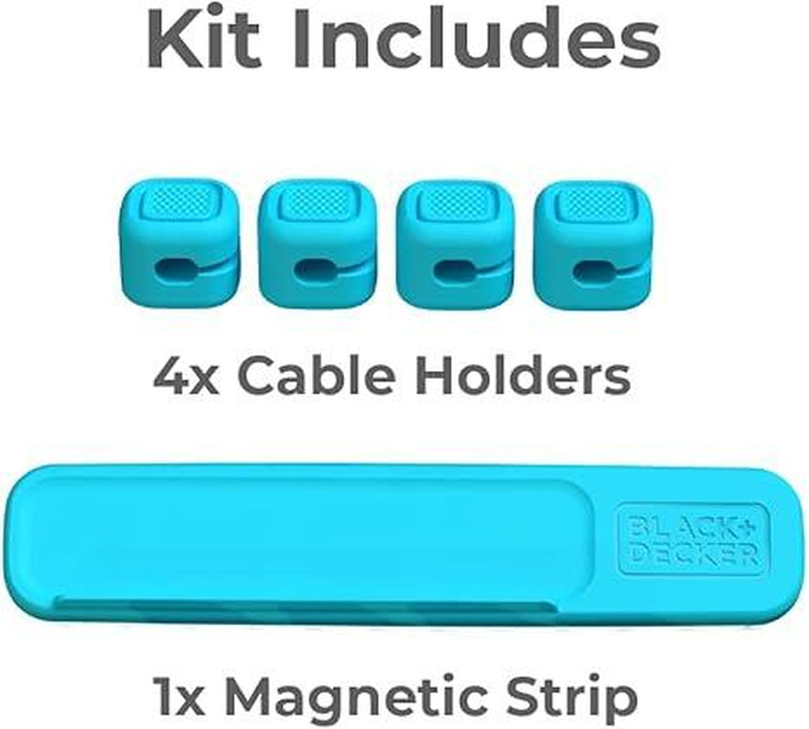 BLACK+DECKER 4 Pack Magnetic Cable Clips W/Metal Plate, Adhesive Wire Holder Keeper Organizer for Home Office Phone Car Wall Desktop Nightstand
