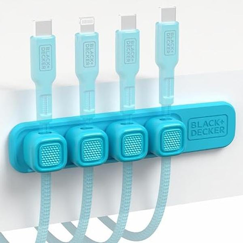 BLACK+DECKER 4 Pack Magnetic Cable Clips W/Metal Plate, Adhesive Wire Holder Keeper Organizer for Home Office Phone Car Wall Desktop Nightstand