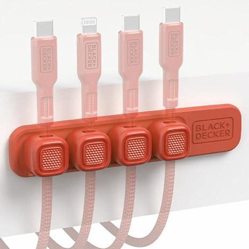 BLACK+DECKER 4 Pack Magnetic Cable Clips W/Metal Plate, Adhesive Wire Holder Keeper Organizer for Home Office Phone Car Wall Desktop Nightstand